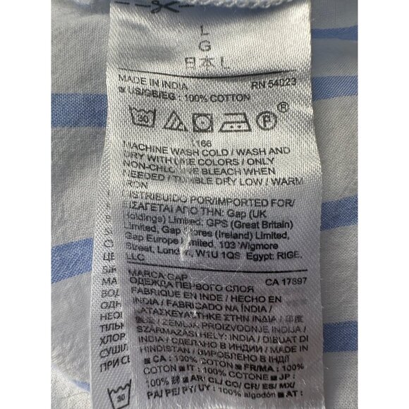 GAP Blue White Striped Button Front Short Sleeve Shirt Womens Large Boxy Casual - Picture 5 of 7